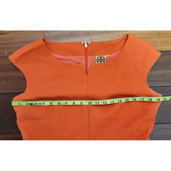 Tory Burch Rust Orange Sheath Dress Size 12 Wool Blend Cap Sleeve Knee Length - Picture 9 of 15